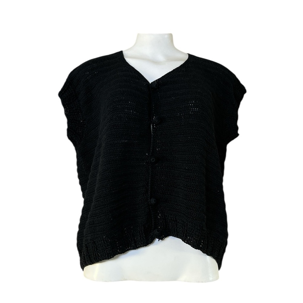 Vintage Black Crochet Knit Button-Up Top Women’s Size M Cotton Layering Piece - Picture 3 of 11